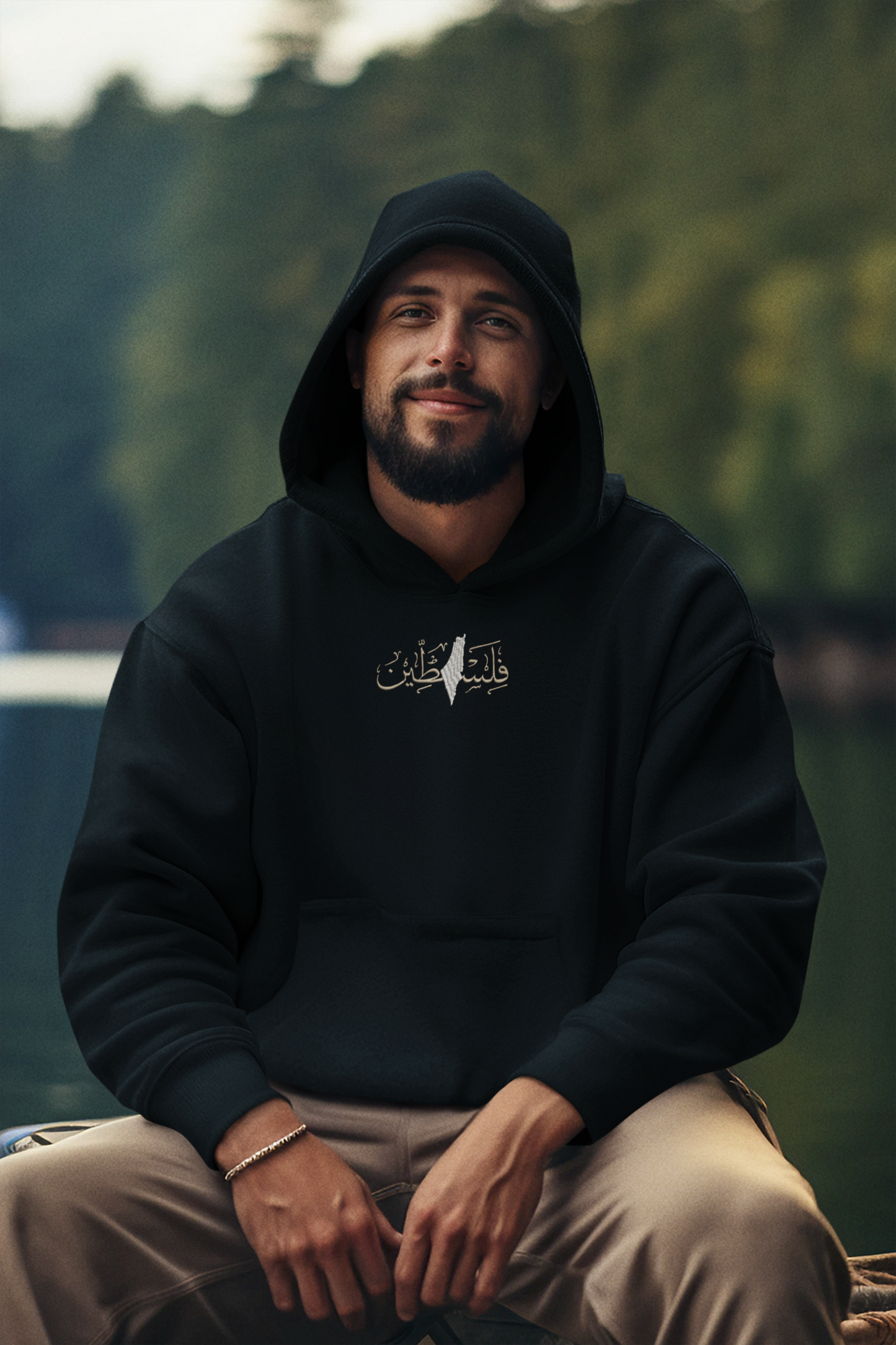 Palestine Arabic Calligraphy Embroidered Hoodie